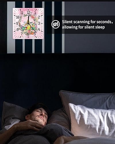 Miniatura 6 de Reloj de pared de madera de Pascua, silencioso, sin tictac, gnomos de conejo, corona de huevos de Pascua, reloj de pared cuadrado de acuarela rosa,