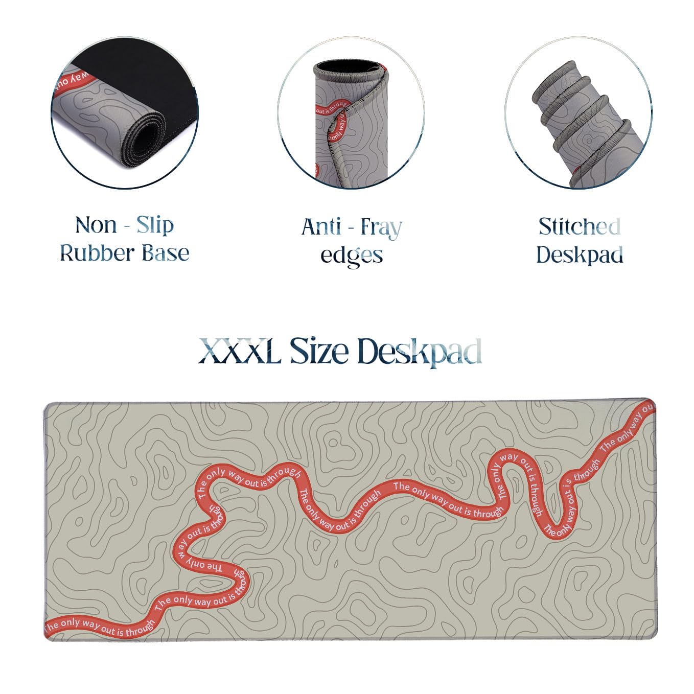 SoulAbiti The Only Way Out Gaming Mouse Pad, 36 x 16 Inch XXXL Extended Desk Mat for Keyboard & Mouse, Grey Red Topographic Deskpad, Non-Slip Rubber Base, Stitched Edges 2