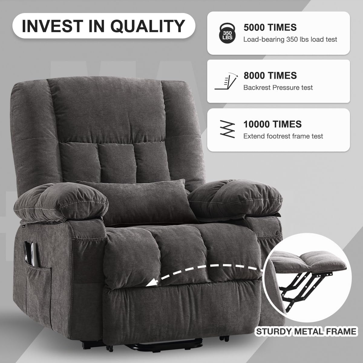 BOSMILLER Power Lift Recliner Chair with Massage and Heat for Elderly,Electric Recliner Single Sofa with Footrest,Side Pocket and USB Charge Port for Living Room