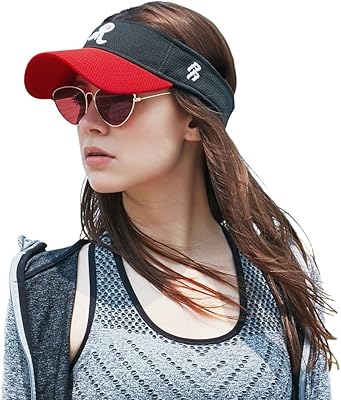 RIOREX Sun Hats for Women Visors Caps for Cycling Fishing Tennis Running Jogging Breathable and Soft 1708E010 (Black-red)