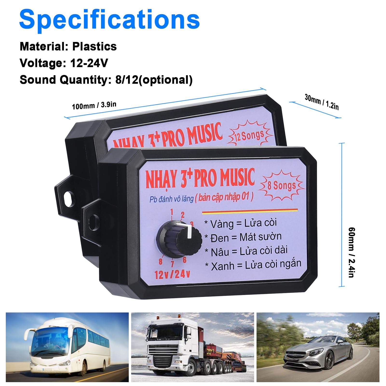 Controller di Klaxon per Auto, Livelli di Volume Regolabili 12-24 V, Effetti Sonori Personalizzabili, 12 Tipi di Controller di Klaxon Elettrico a Commutazione Sonora (12 Suoni)