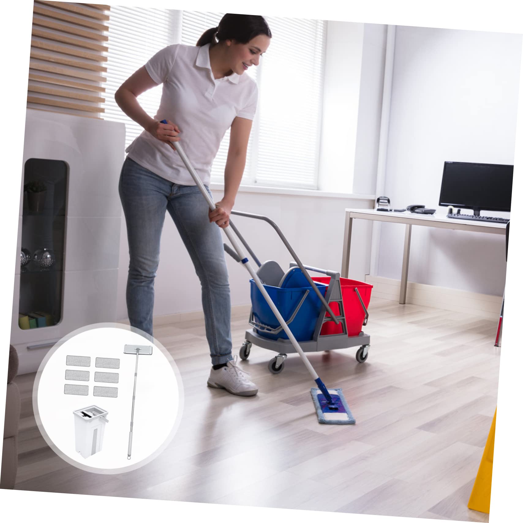 FRCOLOR Kit de Limpieza con Fregona Giratoria de Microfibra para Suelo Mop Fregona Manos Libres con Cubo Fregar y Accesorios de Limpieza Hogar con Pulverizador