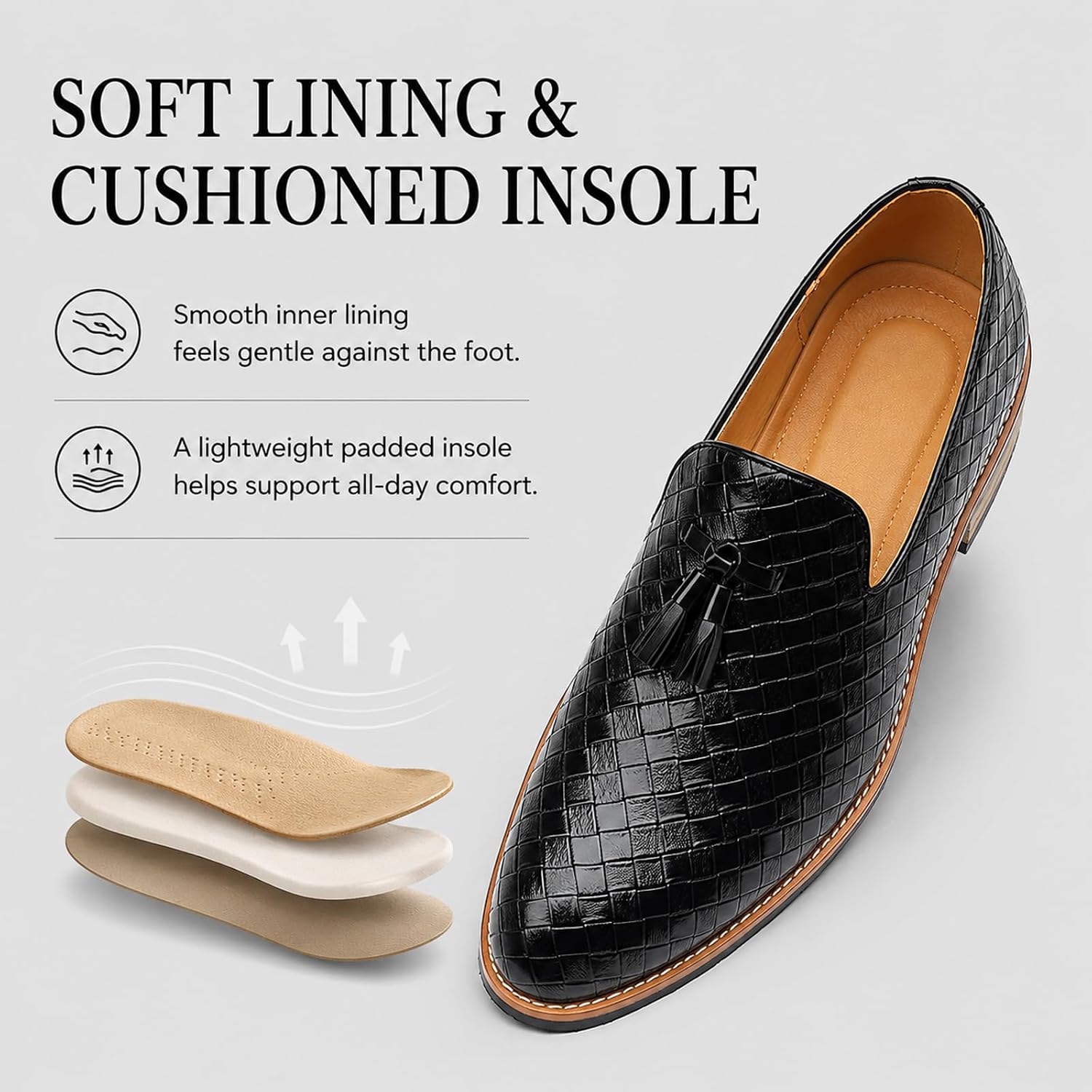 Men's Woven Tassel Smoking Loafers Slip On Lightweight Dress Shoes Low Heel Business Casual Wedding Prom Party Shoes