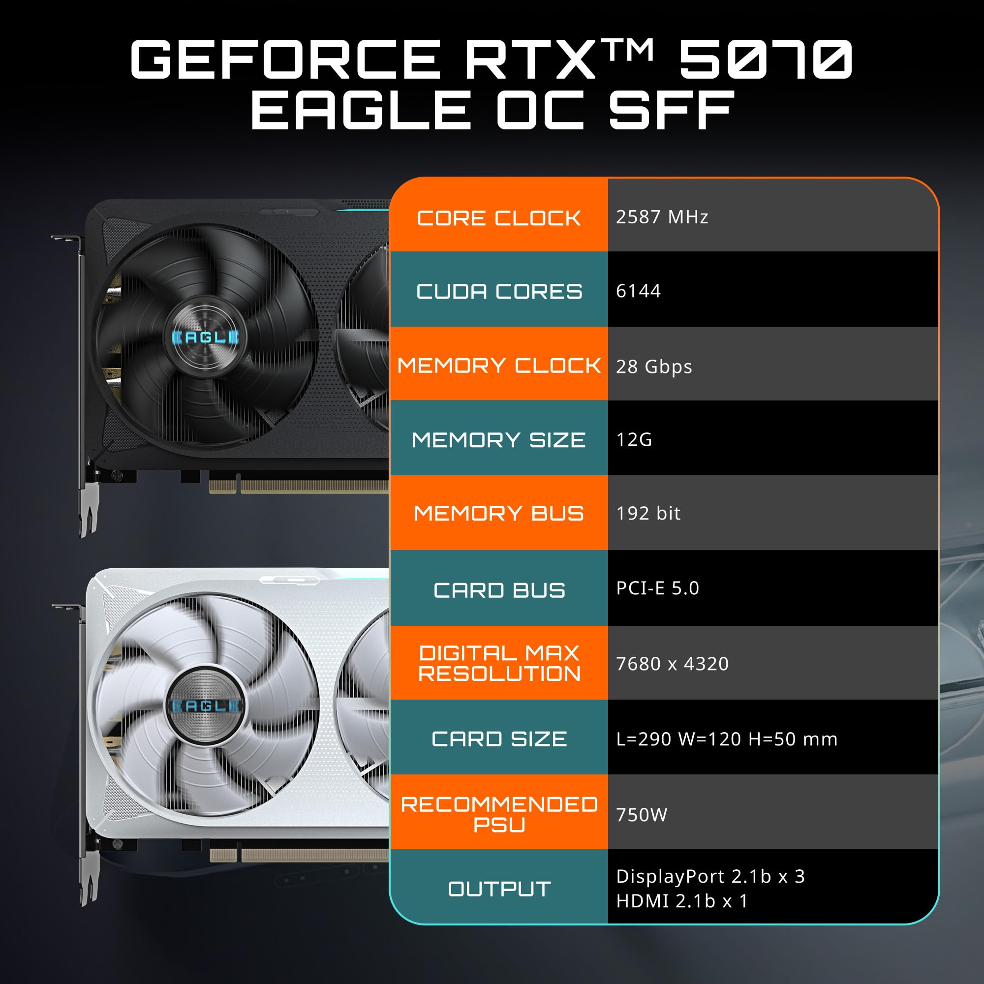 GIGABYTE GeForce RTX 5070 - Scheda grafica Eagle OC SFF 12G, 12 GB 192-bit GDDR7, PCIe 5.0, sistema di raffreddamento WINDFORCE, scheda video GV-N5070EAGLE OC-12GD