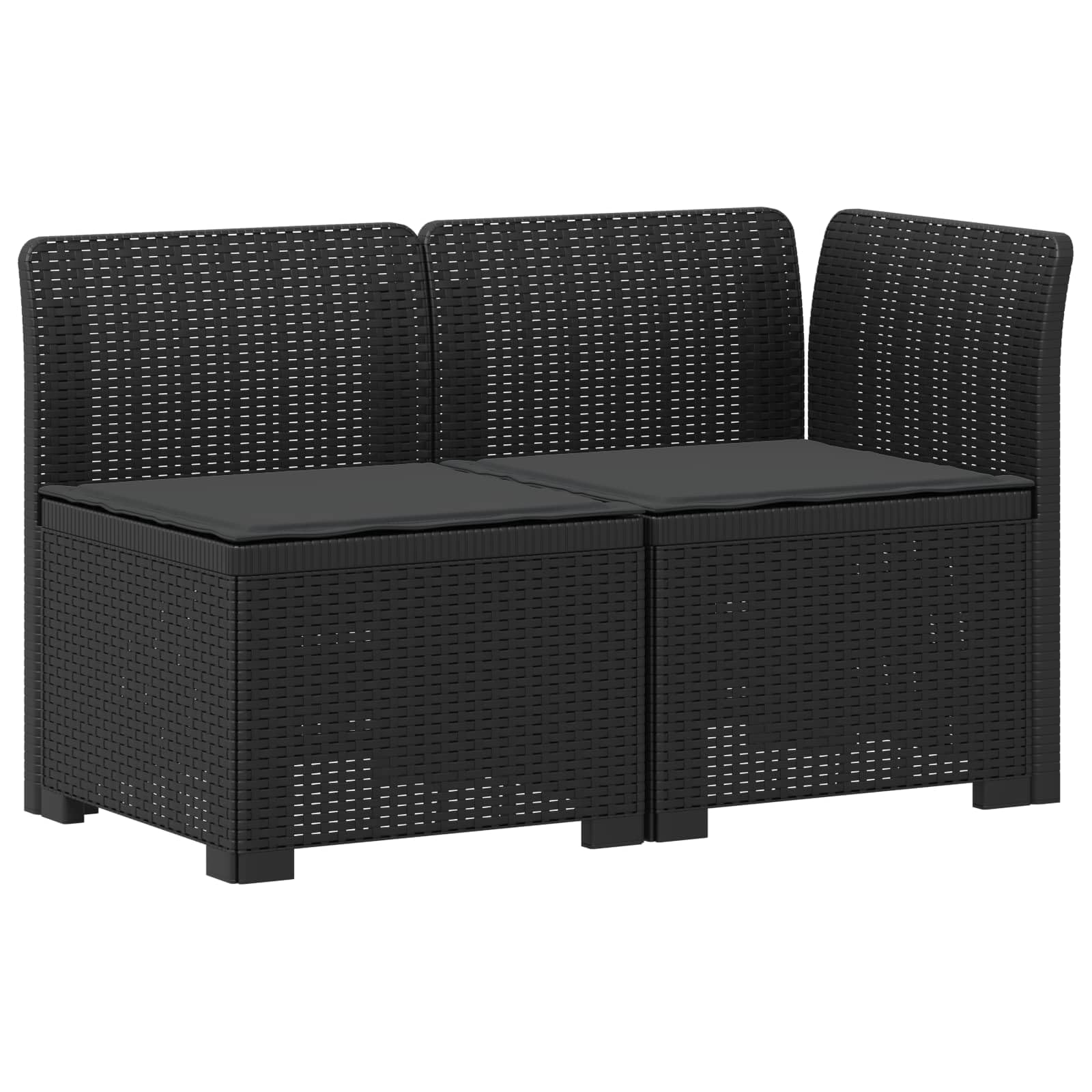 Divano da giardino a 2 posti con cuscino, effetto rattan, polipropilene, antracite