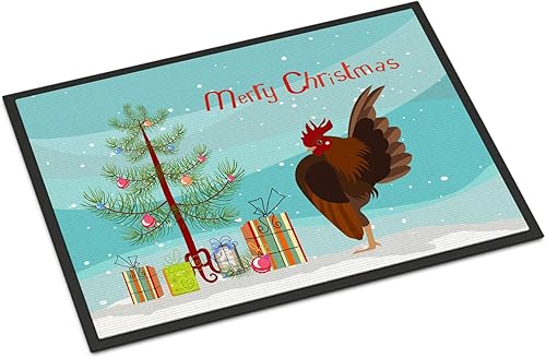 Caroline's Treasures BB9209JMAT - Felpudo de Navidad con serama malayo de 24 x 36 pulgadas, tapete verde azulado para puerta delantera, para