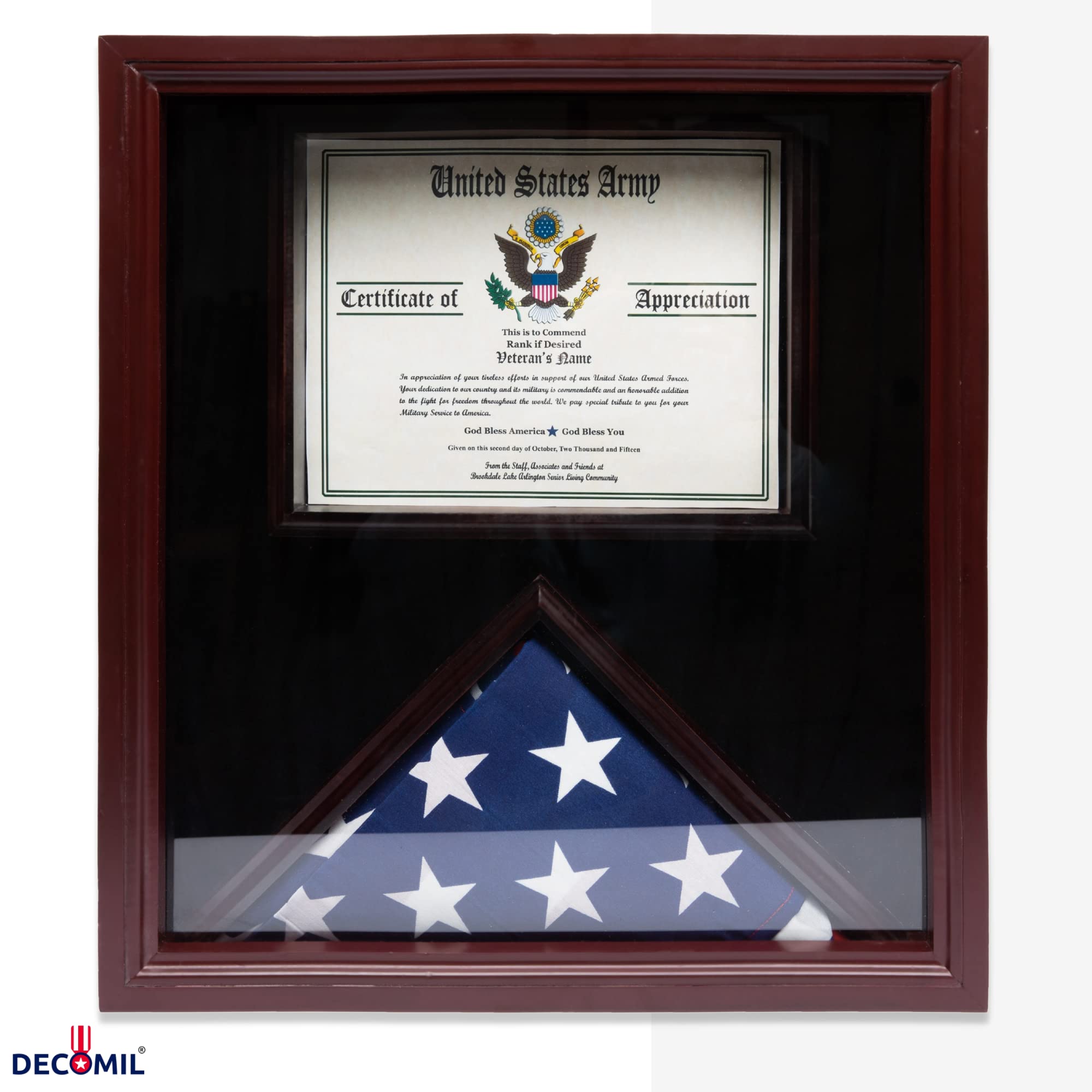 DECOMIL - 3x5 Flag Display Case with Certificate & Document Holder Big Frame