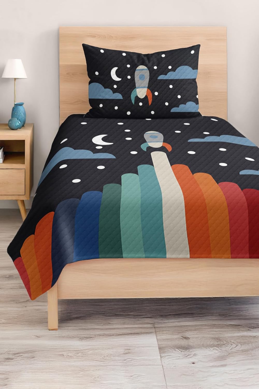 SODEF Bedding Set Rocket Pattern, Twin Size Quilt Set, Kids Room Decor, Soft Cotton Polyester, 2 Piece Set, Fade Resistant - Multicolor, One Size