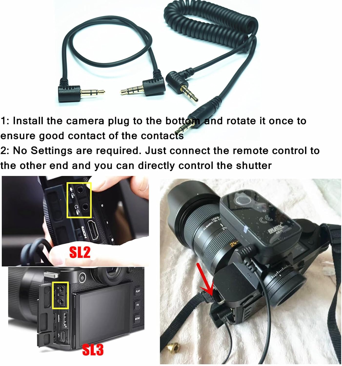 3.5MM-SL2(TRRS3.5) for Leica Camera Shutter Release Cable is Suitable to SL2/SL2S/SL3/SL3S Focusing and Photography Cables Focusing and Photo-Taking Function (3.5mm-SL2 2pcs)