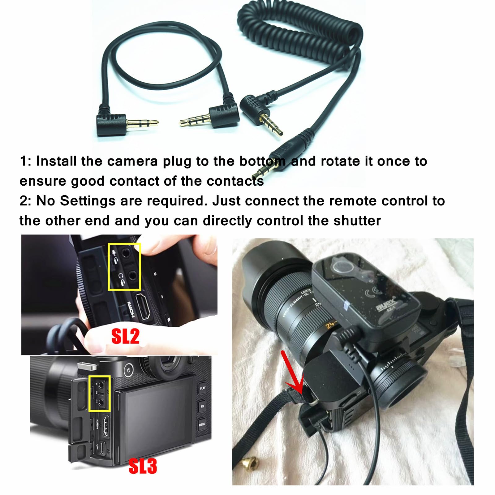 3,5 MM-SL2 (TRRS3.5) do kabla zwalniającego migawkę aparatu Leica jest odpowiedni do kabli SL2/SL2S/SL3/SL3S, funkcja ustawiania ostrości i robienia zdjęć (3,5 mm-SL2 2 szt.)