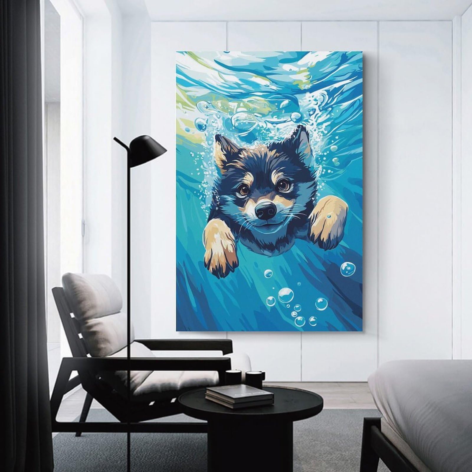 Junmoney Dog Swimming Underwater Canvas Art Print 12x18inch(30x45cm), for New Homes, Bedrooms Or Workspaces, Gift Idea for Housewarming And Birthdays