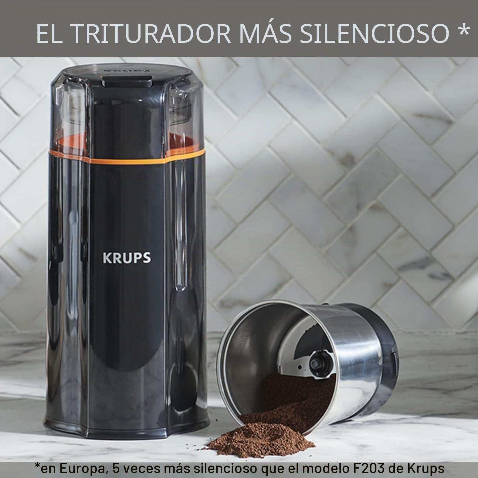 Krups GX3328 Silent Vortex Molinillo eléctrico de café y especias | 3 en 1 molinillo para granos de café, especias, hierbas | supersilencioso | apto para lavavajillas | cuenco extraíble + tapa | negro