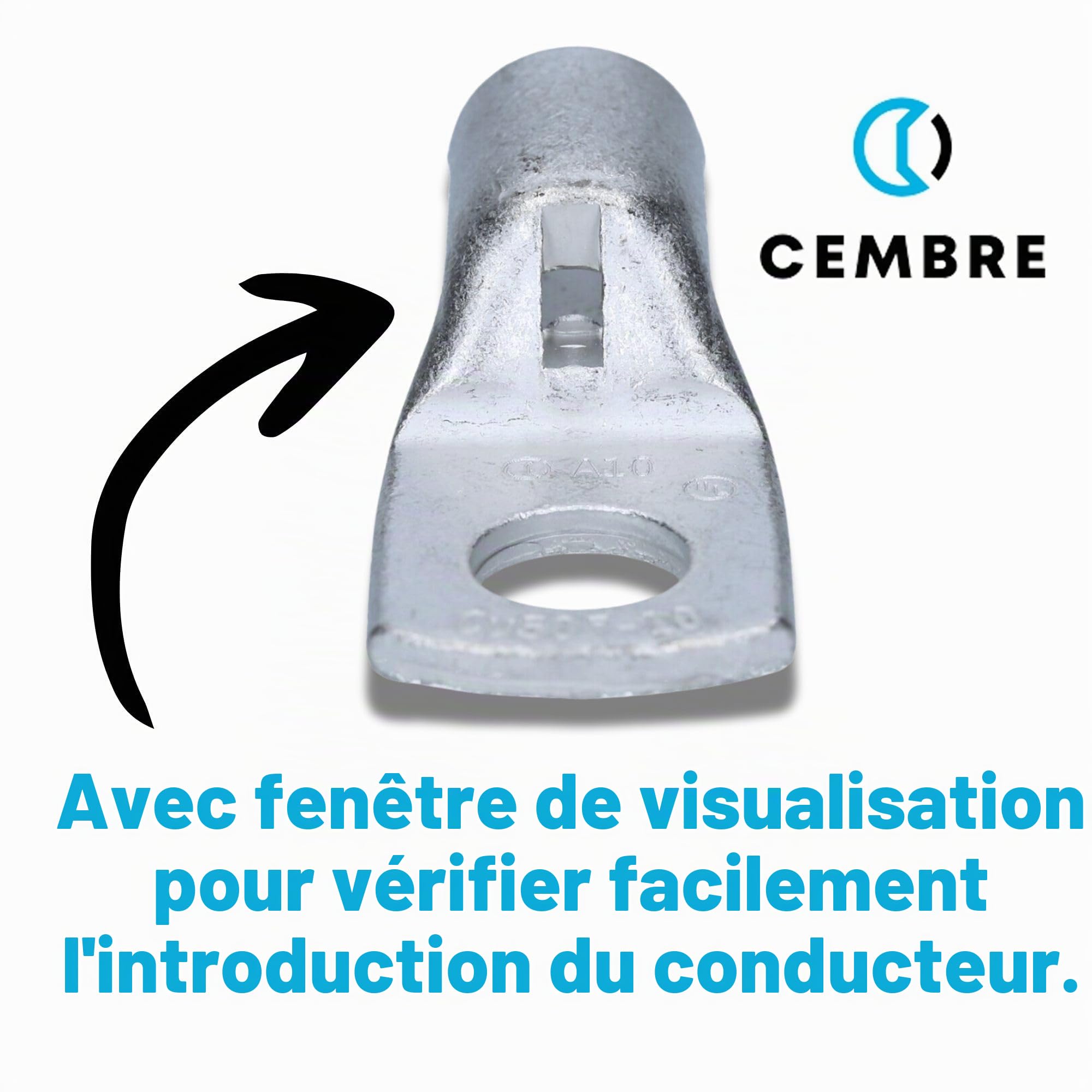 Cembre 10x Cosses Tubulaires A10-M10 50 mm² M10 en Cuivre Étamé | Connecteurs de câbles non isolés avec trou de visualisation pour installation électrique, auto, moto et industrie.