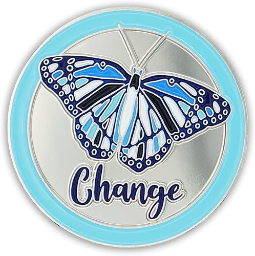 Miniatura 3 de Chip de sobriedad de mariposa azul Secreto inspirador del cambio de afirmación de recuperación de regalo, token AA Coin Medallion