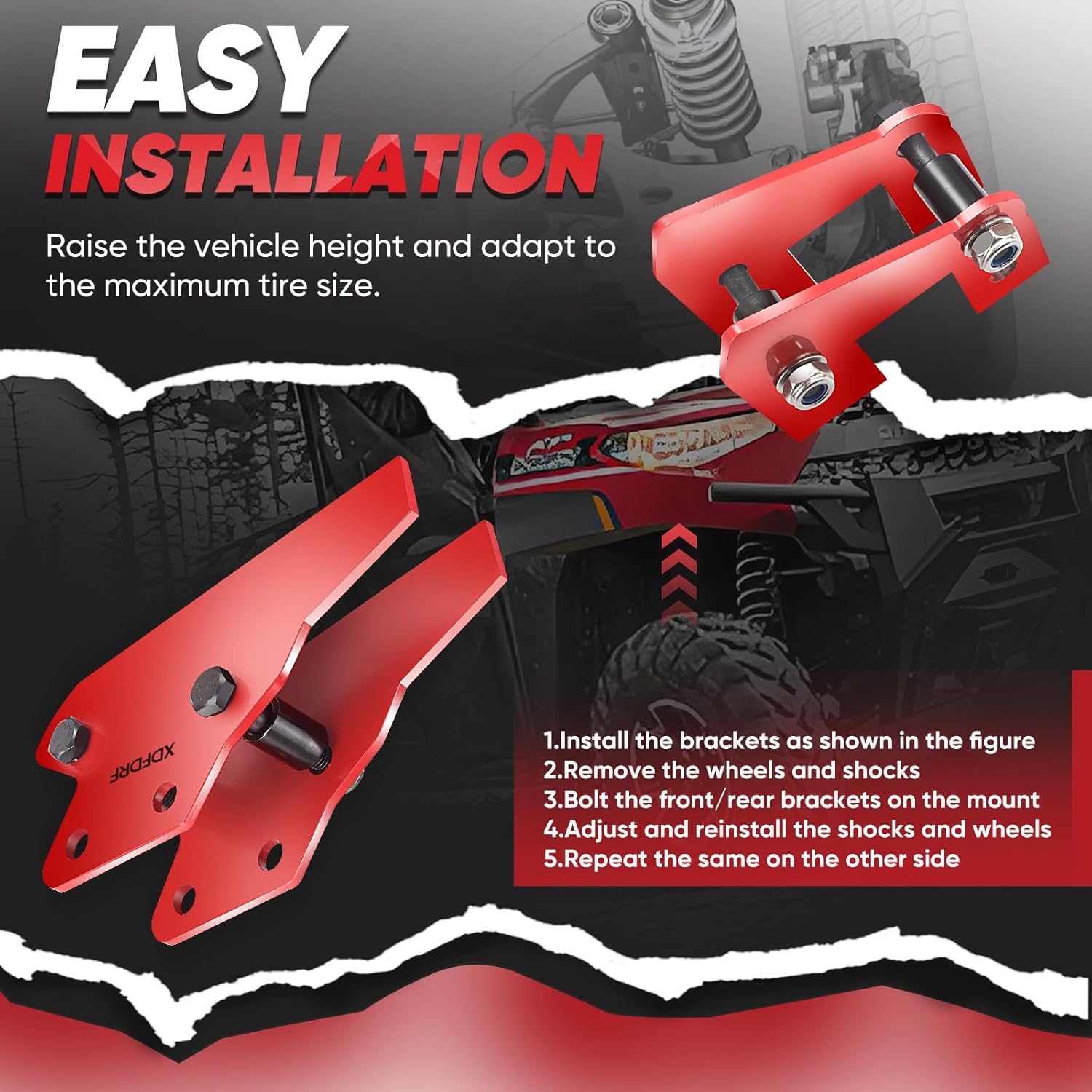 Red UTV Ranger Lift Kit, 3" Ranger Front and Rear Bracket Lift Kit Fit for 2013-2022 Polaris Ranger Fullsize 570/XP 570/XP 900/XP 1000/1000 Diesel