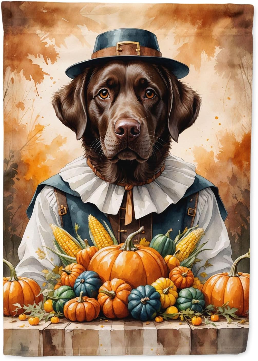 Caroline's Treasures Chocolate Labrador Retriever Thanksgiving House Flag Large Porch Sleeve Pole Decorative Outside Yard Banner Artwork Wall Hanging, Polyester, House Size, Multicolor