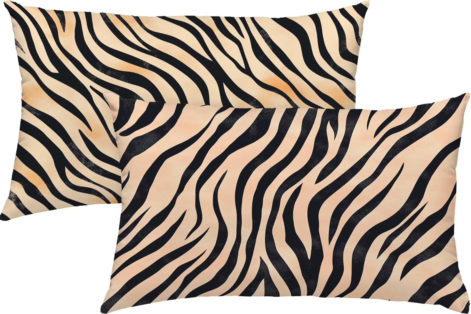 Poszewki na poduszki w paski 70 x 90 cm, zestaw 2 sztuk, brązowa poszewka na poduszkę, miękka i oddychająca poszewka na poduszkę wodoodporna zewnętrzna sofa do ogrodu, z niewidocznym zamkiem