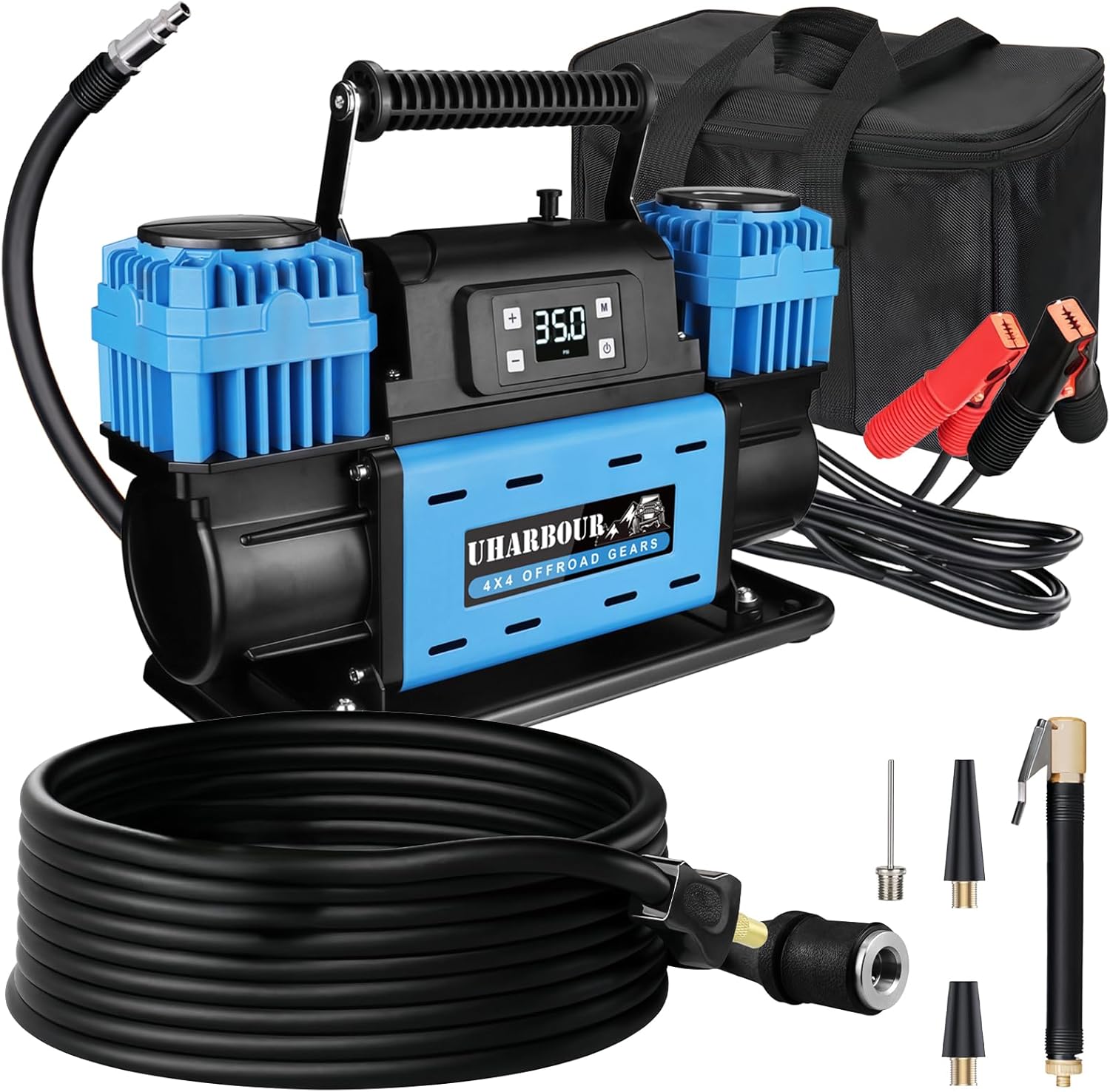 12V Offroad Air Compressor Auto Stop Dual Compressor with Digital LCD Dislplay, 12 Volt Off Road Air Compressor Heavy Duty comes with Carrying Bag
