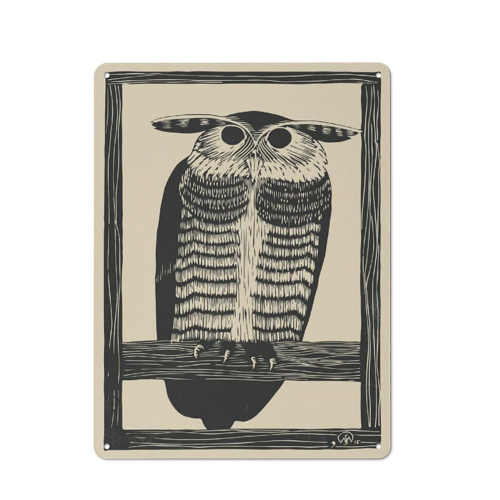 Junmoney Style-23 Vintage Tin Sign 40X30cm With Vintage Linocut Owl For Home Bar Wall, Metal Sign Decor For Home Bars And Entertaining Spaces