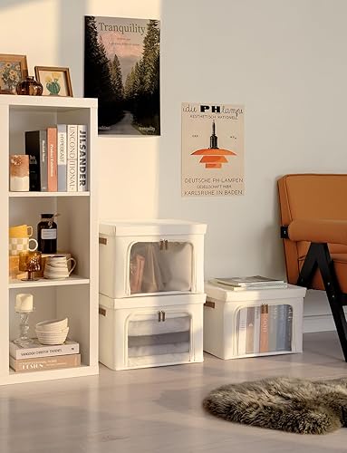 Miniatura 7 de StorageWorks Contenedores de almacenamiento con tapas, cajas decorativas con ventana transparente para ropa, cestas plegables de tela para