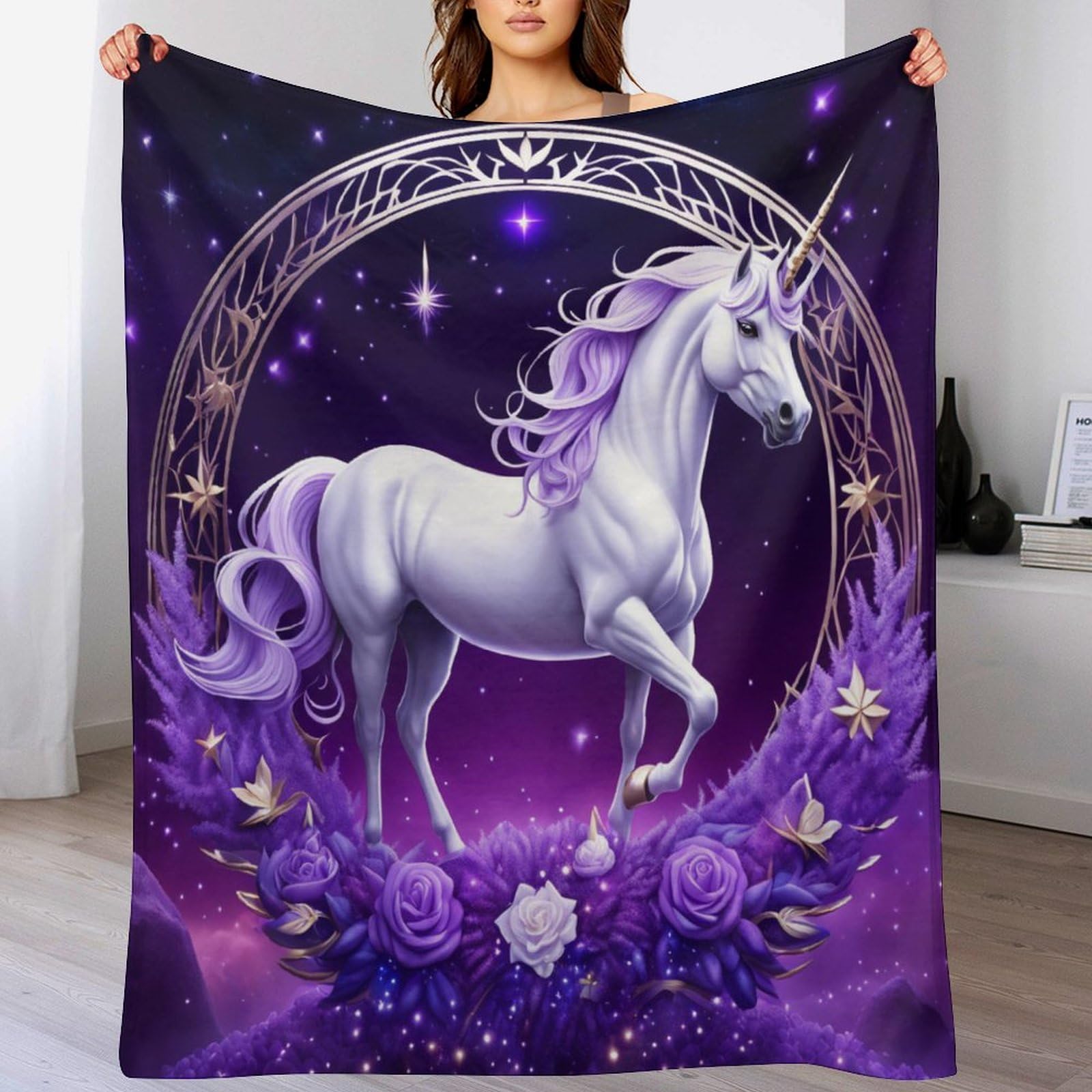 Manta de franela de caballo tacto premium de forro polar para cama decorativa