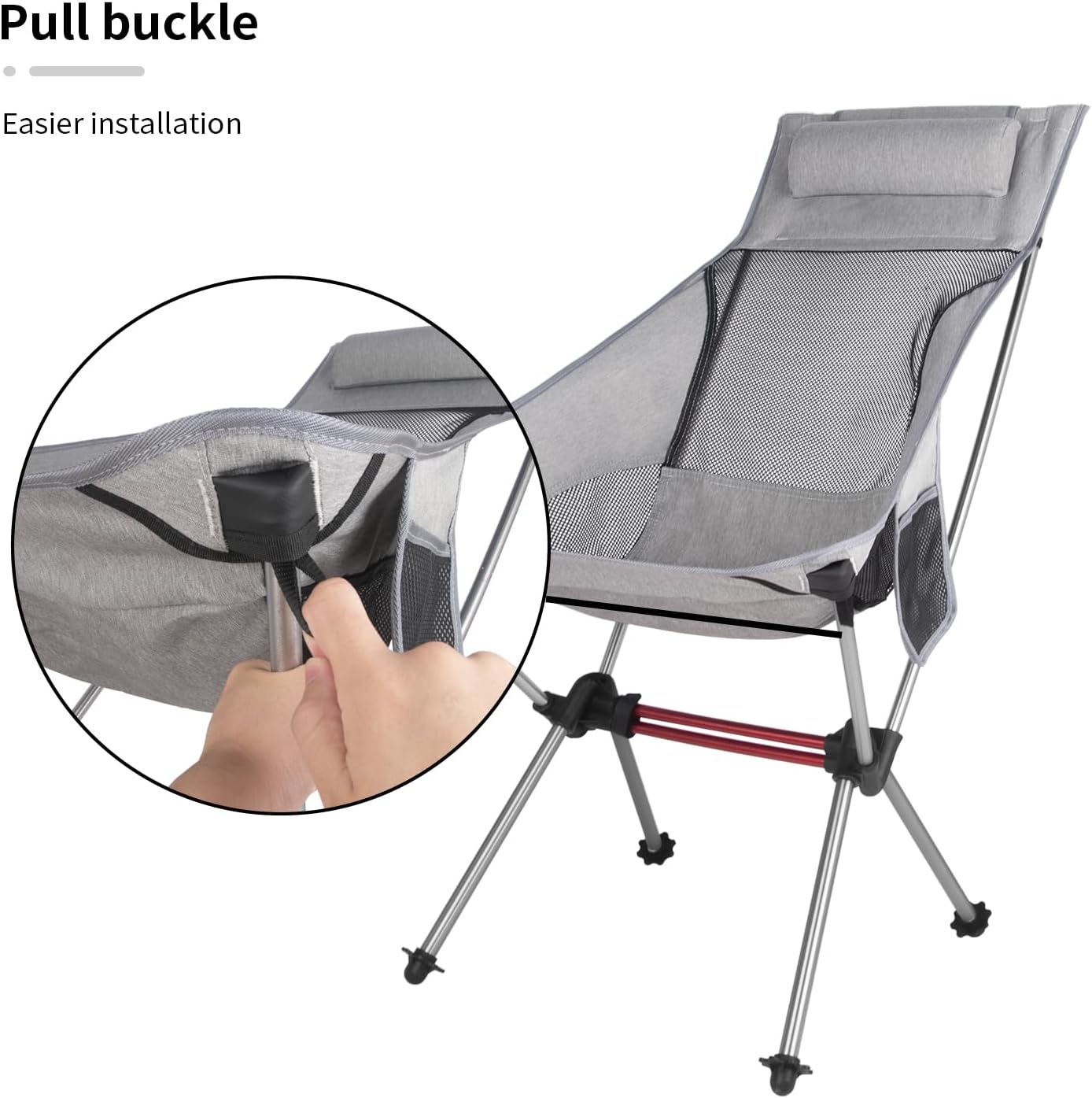 Tentock Folding Camping Chair Ultralight Foldable High Back Camp Chair with headrest, Side Pocket & Carry Bag Heavy Duty for Outdoor,Hiking,Backpacking,Travel (Grey)