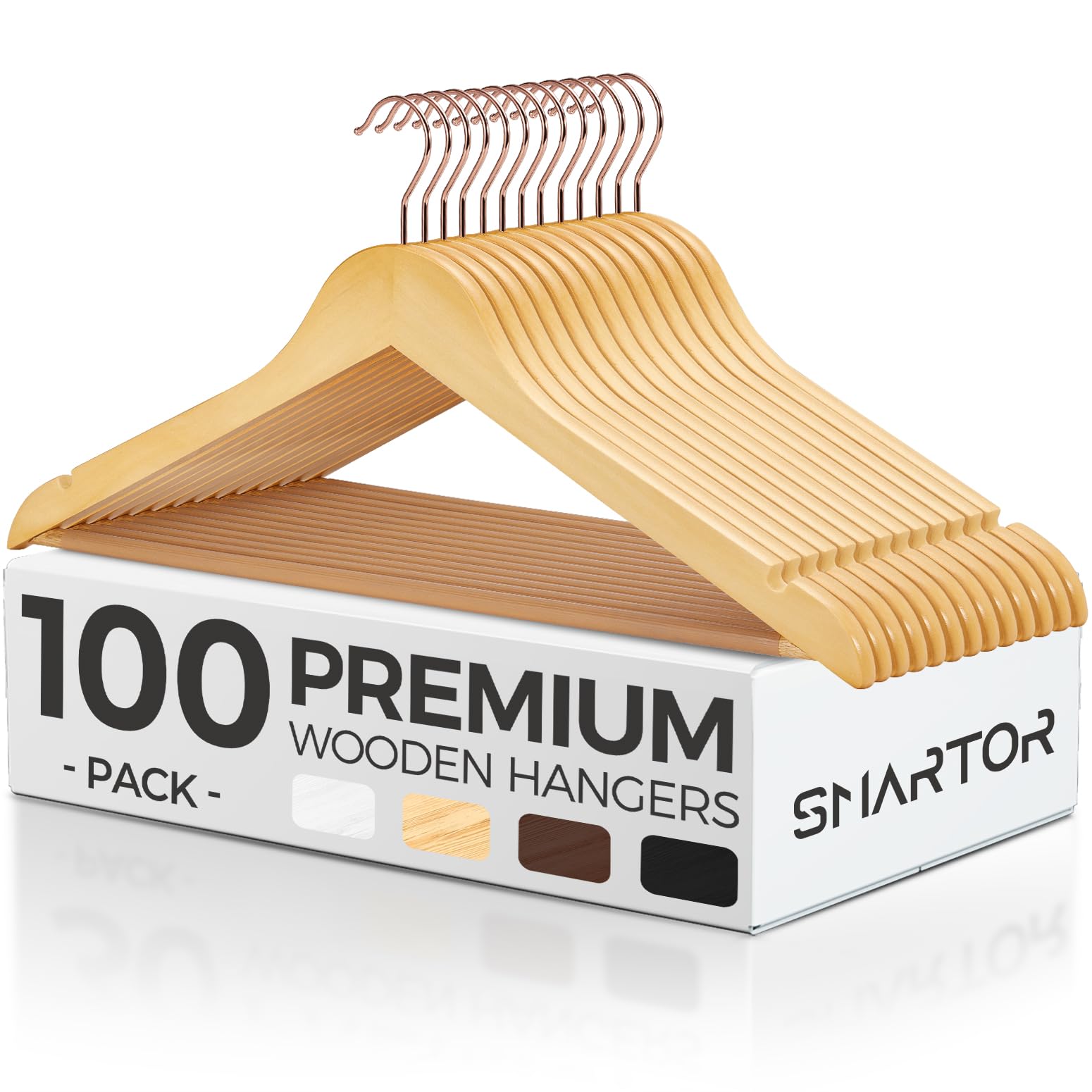 Smarter Natural Wooden Hangers 100 Pack, Solid Wood Coat Hangers for Closet