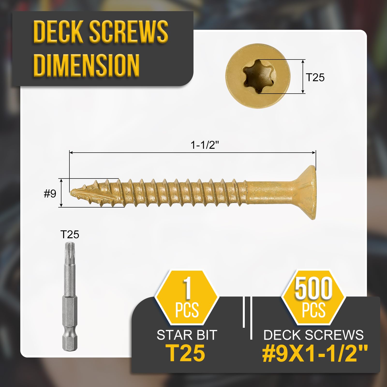 DTGN #9x1-1/2" Deck Screws, 500Pack, Good for Decks Fences, Frames, Farms, Outdoor Furniture - Image 2