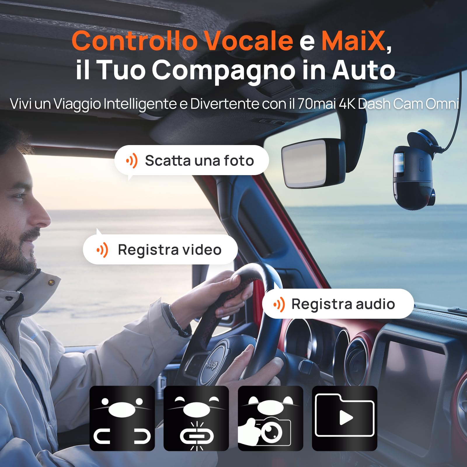 70mai Dash Cam 4K Omni, Dual-Channel 4K+1080P DashCam Auto 360 Gradi, Rilevamento Movimento AI, Visione Notturna, 5GHz WiFi6 GPS Telecamera per Auto, Modalità Parcheggio 24H, Controllo APP, Max 512G