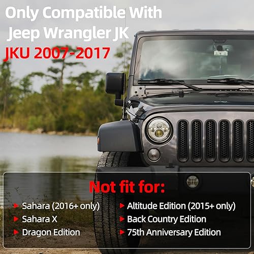 Vista 2 de AggAuto Grille Inserts Compatible With Jeep Wrangler JK JKU 2007 2008 2009 2010 2011 2012 2013 2014 2015, Glossy Black Car Front Grill Cover