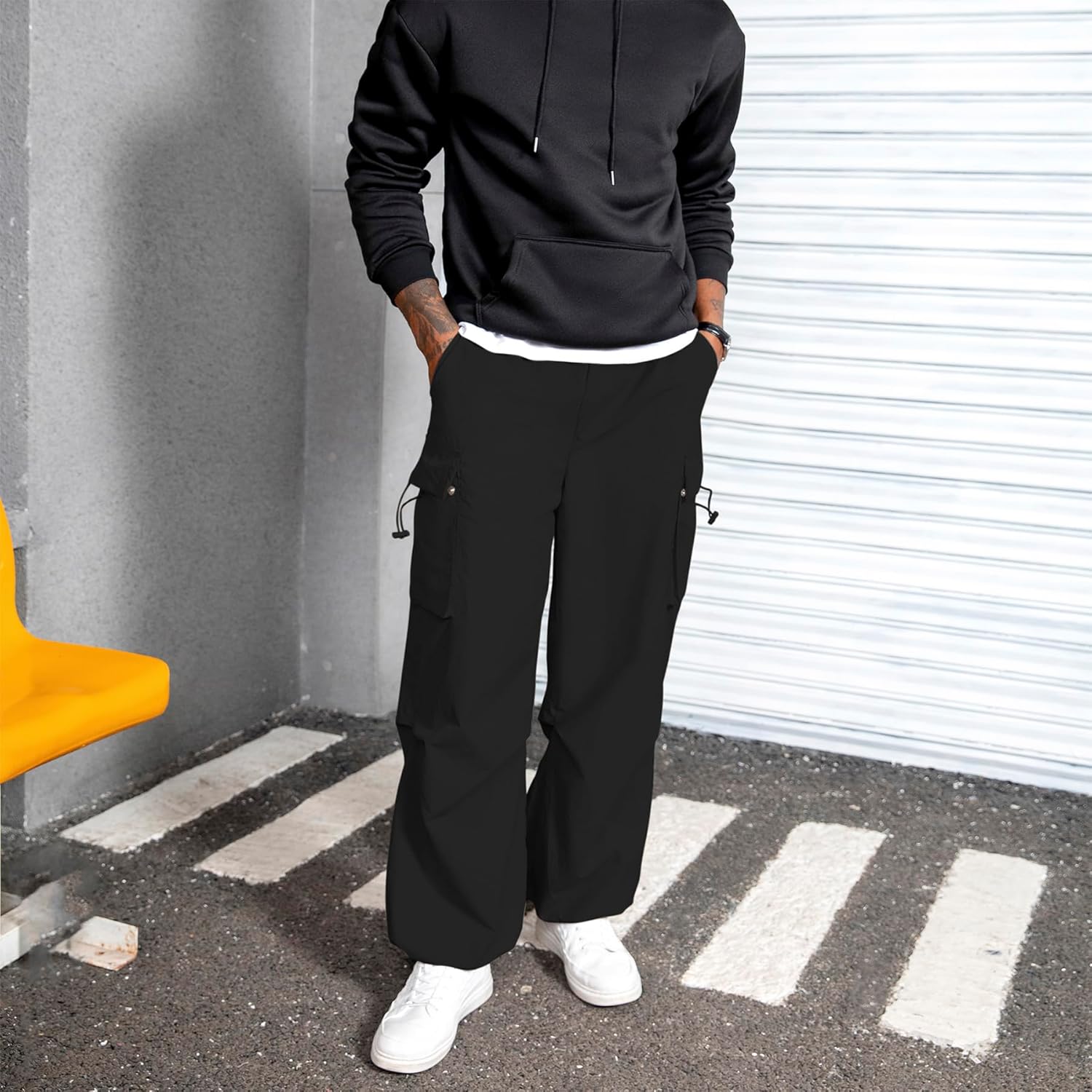 Men's Baggy Cargo Pants Vintage Casual Drawstring Parachute Pant Loose Fit Jogger Streetwear Pants with Pockets - Image 5