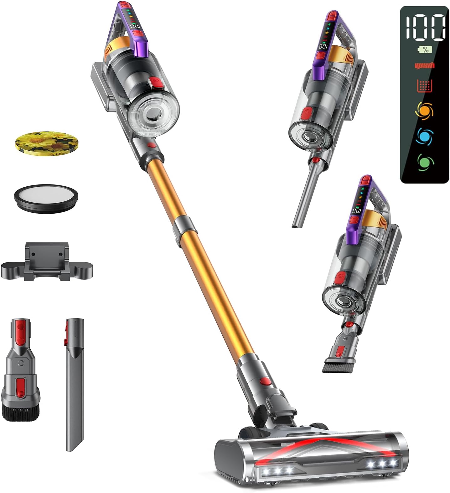Cordless Vacuum Cleaner, 550W/45KPA Self-Standing Vacuum Cleaners for Home, Max 60Mins Anti-Tangle Stick Vacuum with Aromatherapy, Dual-Handheld Lightweight Vacuum for Pet Hair, Carpets, Hardwood
