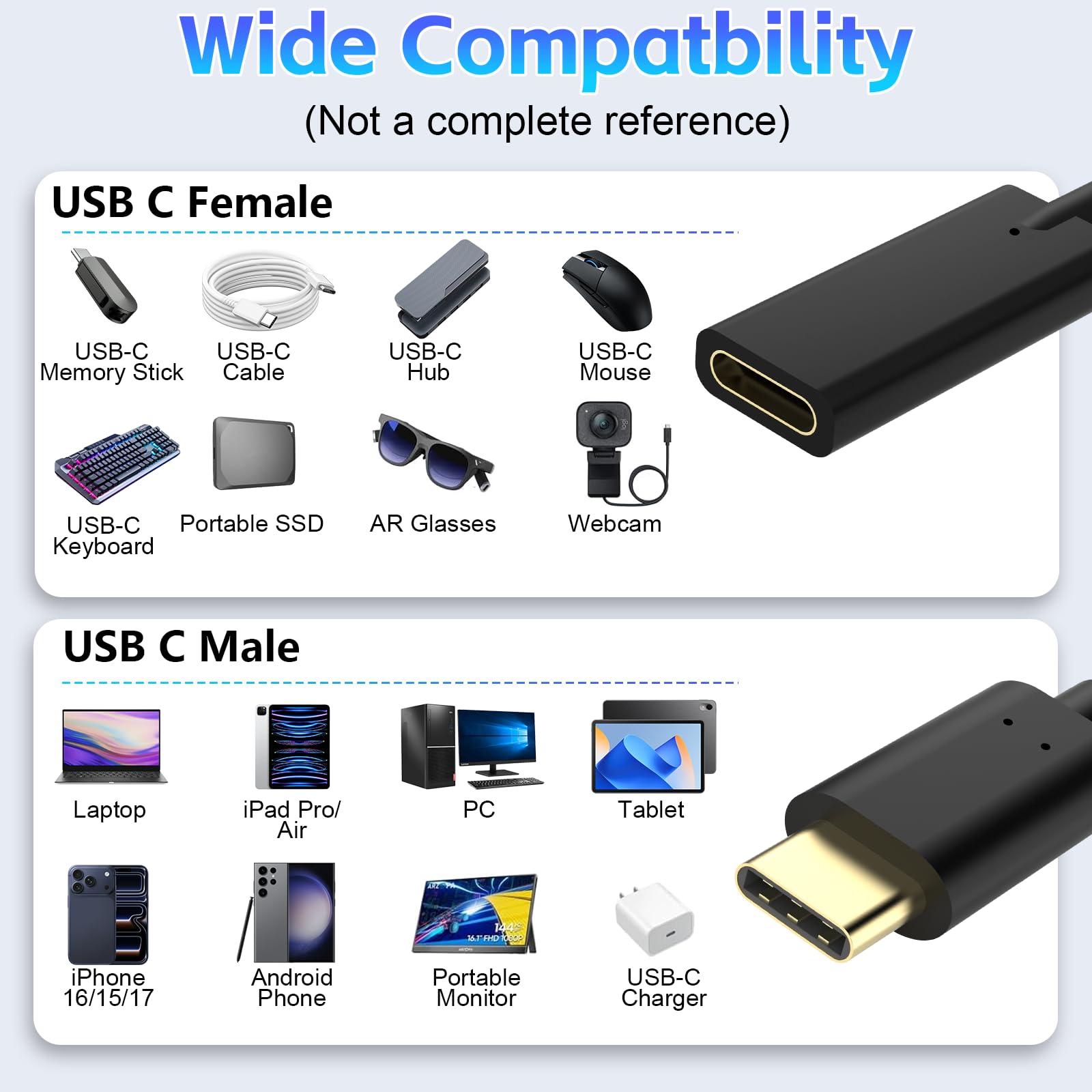 USB-C Verlängerungskabel, 20 cm, USB-C Typ C Stecker auf Buchse, USB 3.1 Verlängerung, kurzes Kabel für Nintendo Switch, MacBook und mehr, Schwarz Typ-C-Buchse auf Stecker.