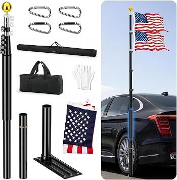 20 FT Tailgate Flag Pole Kit with Bag & US Flag | Portable RV Flag Pole,Dual Mounting Options, for Outdoor Tailgating, Camping, Black