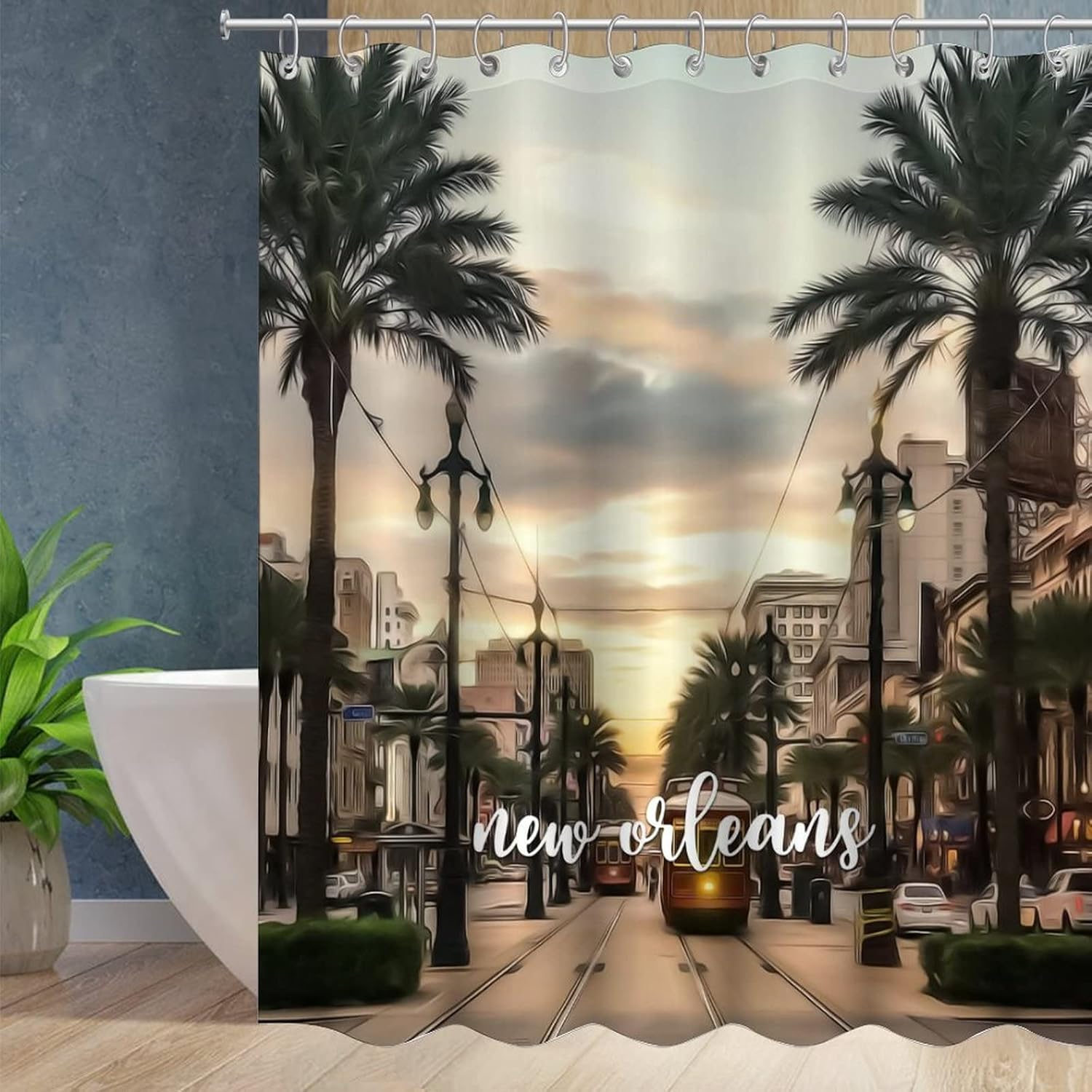 New Orleans City Skyline Shower Curtain Louisiana State New Orleans Bathtub Curtain with Hooks Waterproof for Bathroom Showers Stalls and Bathtubs 60" X 72"