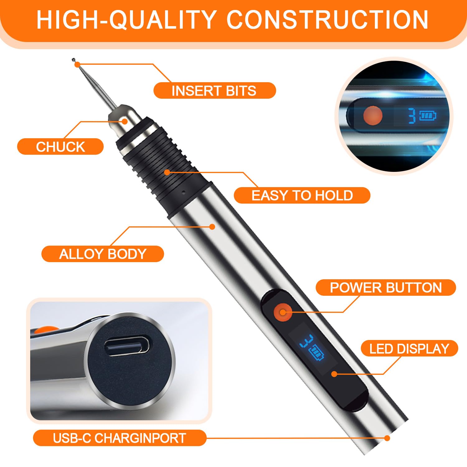 VBESTLIFE Stylo De Gravure Sans Fil Stylo De Gravure électrique