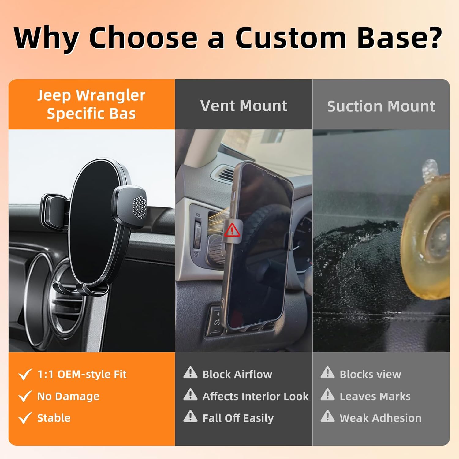 Phone Mount for Jeep Wrangler / Gladiator 2018-2023, Car Phone Holder for Dashboard - 360° Rotatable & Adjustable - Hands Free Cellphone Automobile Cradle, Car Interior Accessories for Jeep Wrangler