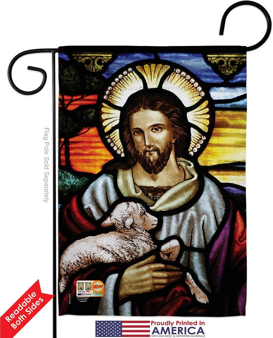 Jesus is the Good Shepherd Garden Flag Set Wood Dowel Religious Faith Hope Grace Peace Dove Christian Religion Easter Small Decorative Gift Yard House Banner Double-Sided Made In USA 13 X 18.5