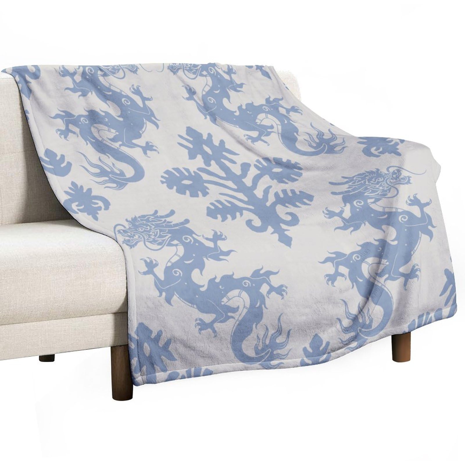 Plaid polaire dragon Regalia Loong contre le froid grand format bleu 152x203 cm