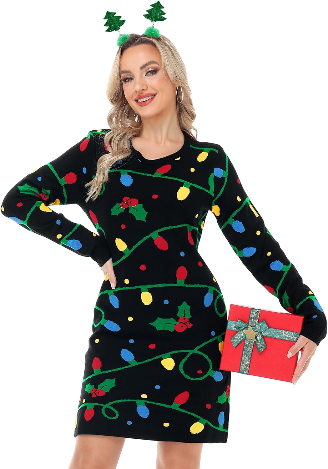 Women's Christmas Sweater Dress Long Sleeve Knit Pullover Dresses