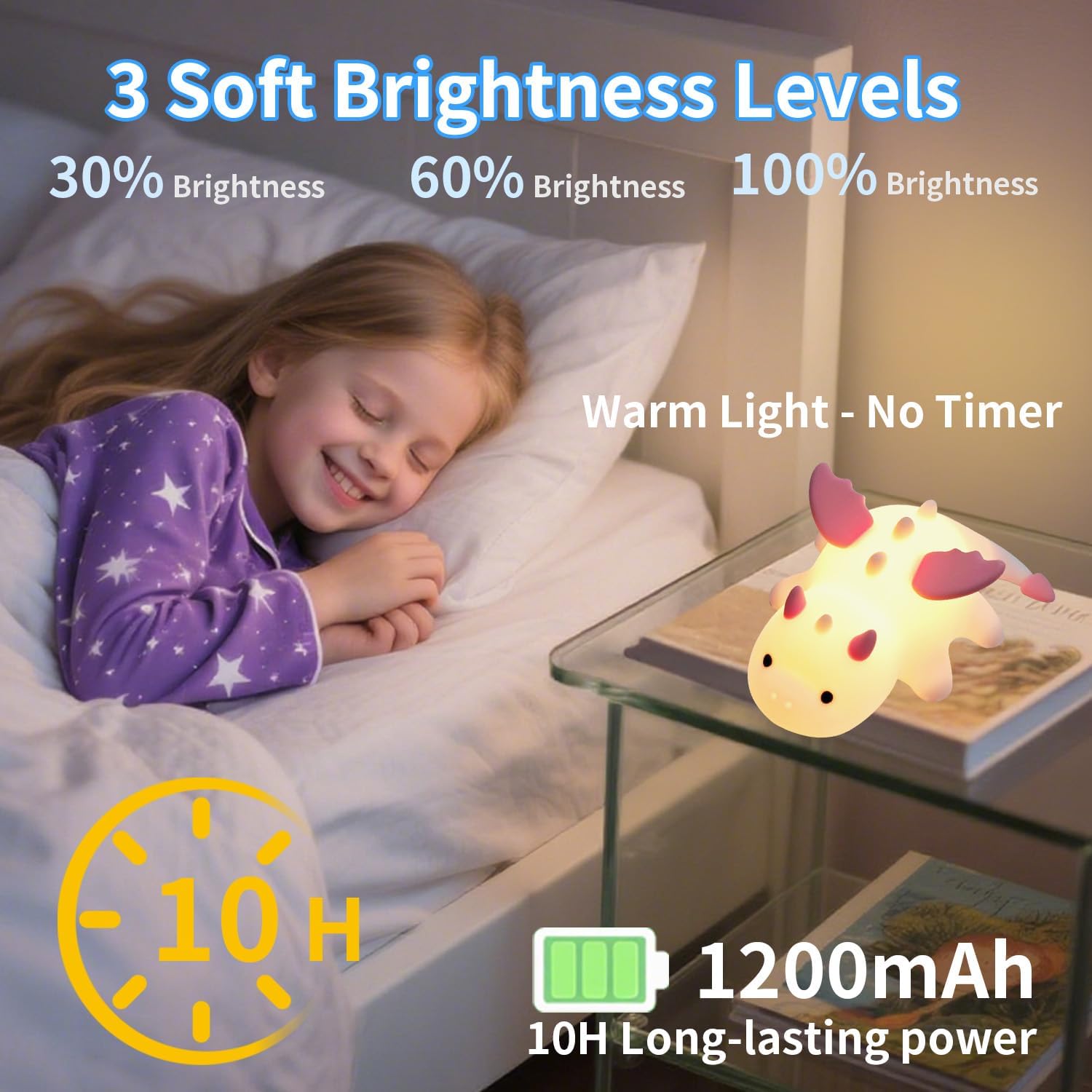 Cute Dragon Kids Night Light, Dinosaur Silicone Lamp with 7 RGB Colors & Warm White, Portable Magnetic Night Light for Home, Rechargeable Decorative Mood Lamp, Birthday Gift for All Ages - Image 4