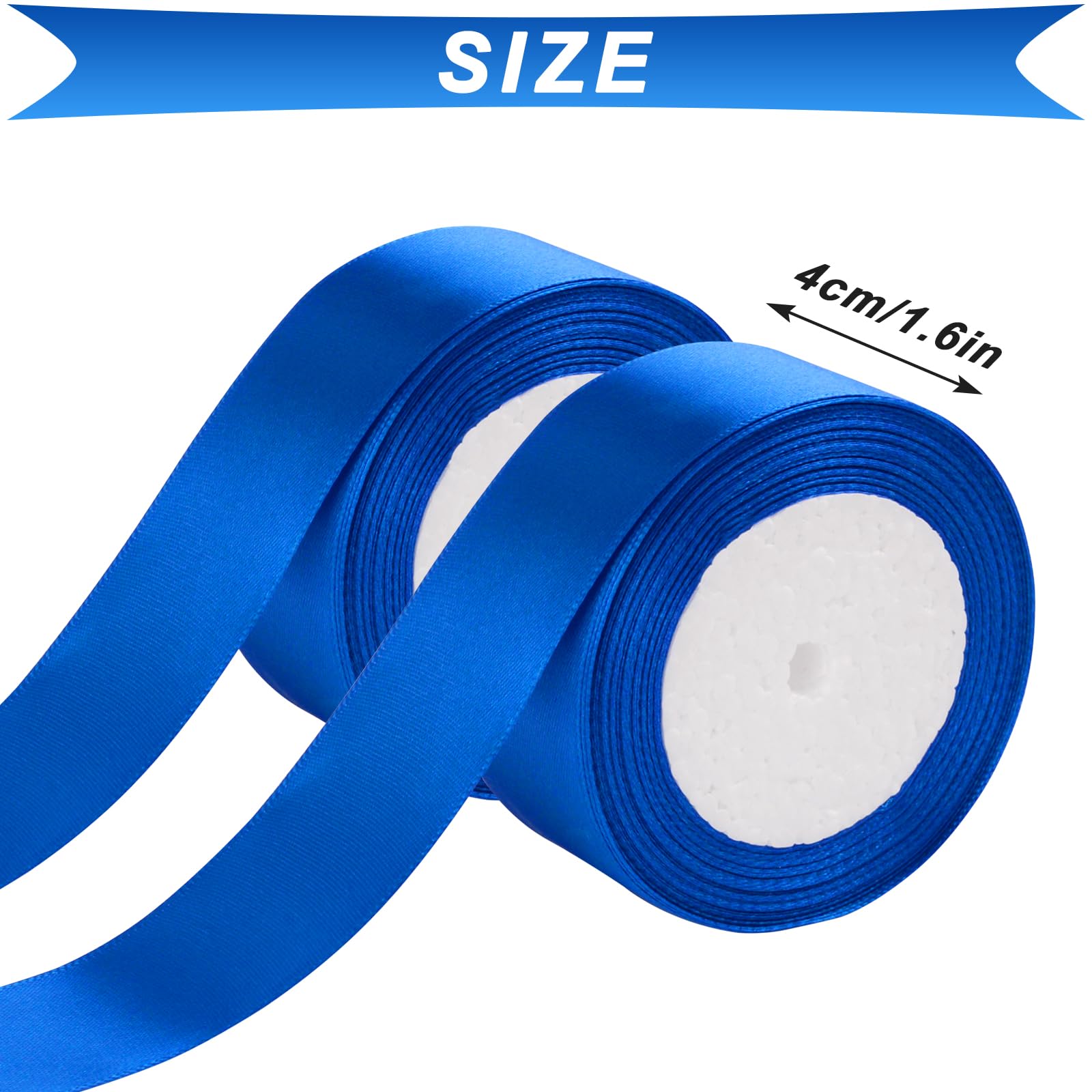 KEYIDO Blue Ribbon, 40mm x 44 Metres(50 Yards) Wide Ribbon, Thick Blue Satin Ribbons for Gift Wrapping, Hair Bow, Florist, Crafts, Sewing, Car, Wedding, Christmas Decoration (22M/Roll) - Image 3