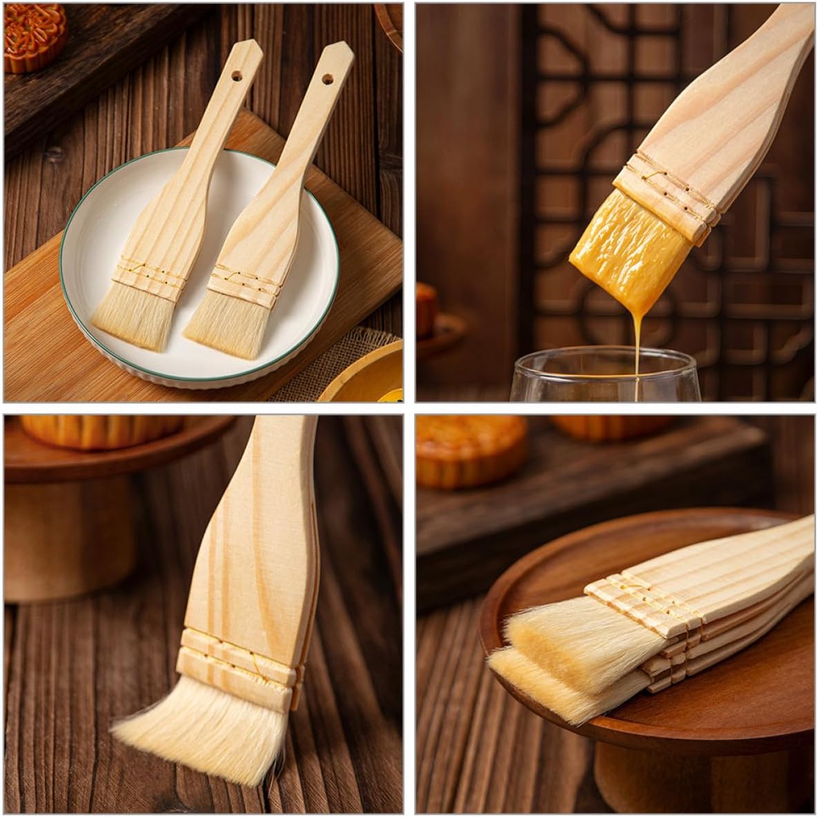 KICHOUSE Pastry Brush Wool Basting Brush Wooden Handle for Cooking and Bbq Grilling Multi-use Kitchen Tool