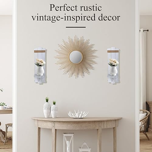 Miniatura 8 de 2 portavelas rústicos de estilo gótico para montaje en pared, portavelas de madera para jarrón de flores, apliques de pared colgantes hechos a mano