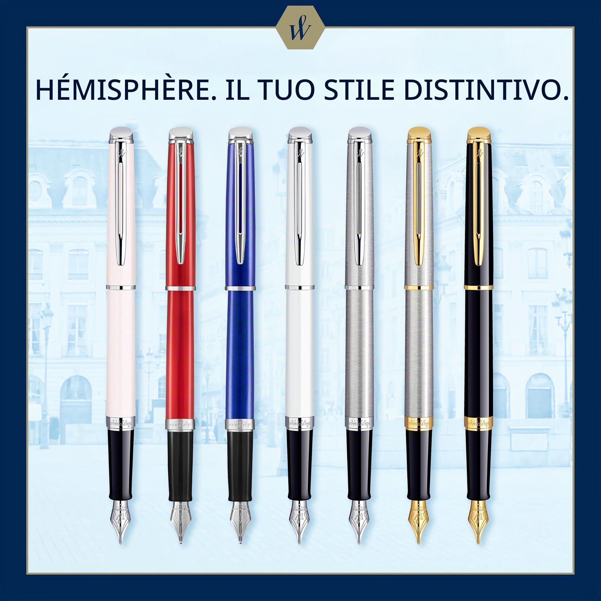 Waterman Hémisphère Penna stilografica | pennino sottile in acciaio inossidabile e finiture in oro | nero opaco | confezione regalo