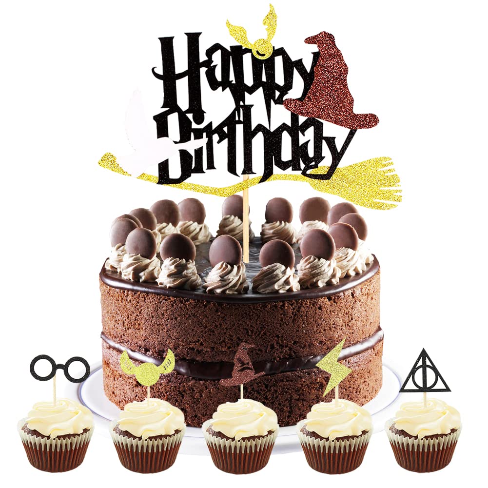 Buy AOTWAN 16 Pieces Magical Wizard Inspired Cake Topper Glitter Black