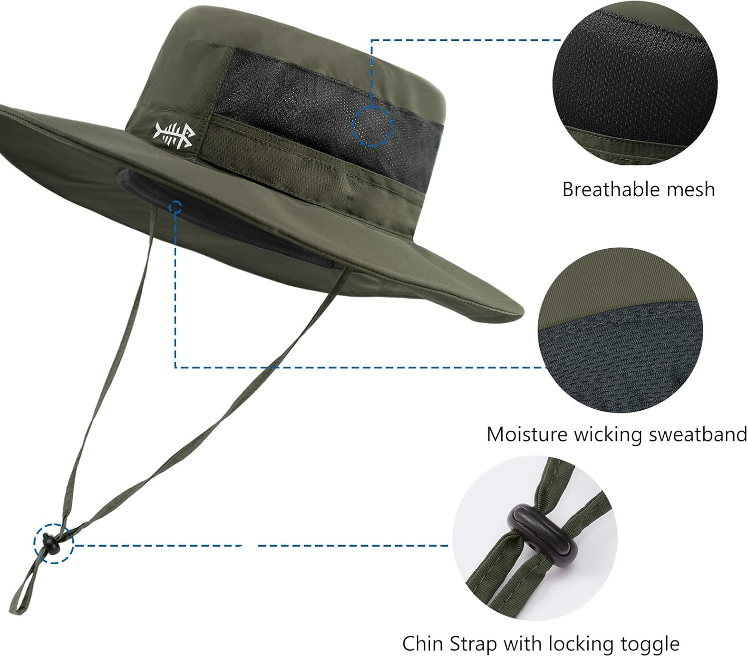 BASSDASH UPF 50+ Fishing Sun Hat Water Resistant Unisex Wide Brim Bucket Boonie Hat for Hiking Camping Safari FH15 - Image 5