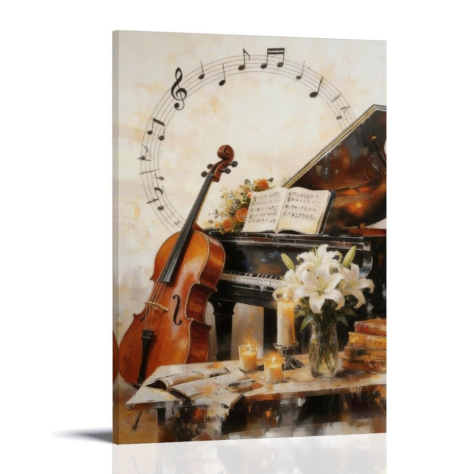 Poster su tela, decorazione artistica da parete con pianoforte, violino, musica a tema jazz, stampa artistica su tela moderna per soggiorno, bagno, camera da letto, casa, 60 x 90 cm