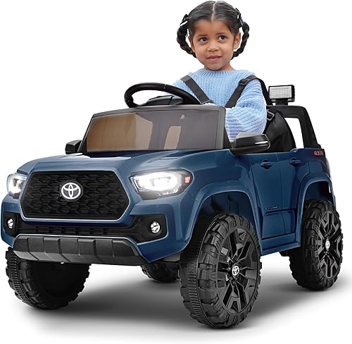Blitzshark Vehículo eléctrico motorizado con licencia Toyota Tacoma de 12 V para niños, con control remoto, pantalla digital, suspensión de resorte,