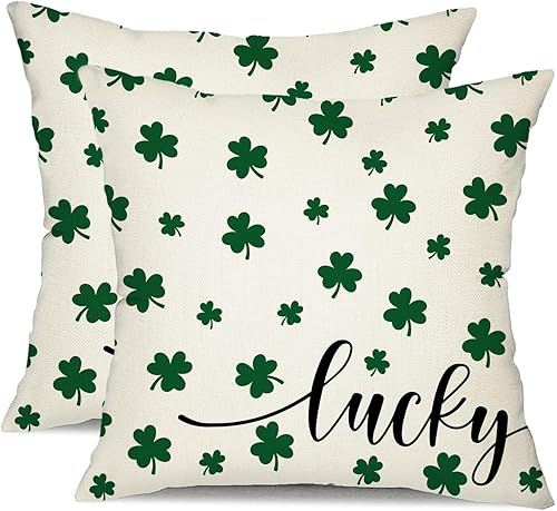 DFXSZ Fundas de almohada del Día de San Patricio de 18 x 18 pulgadas, decoración de tréboles verdes de la suerte para almohadas blancas, fundas de